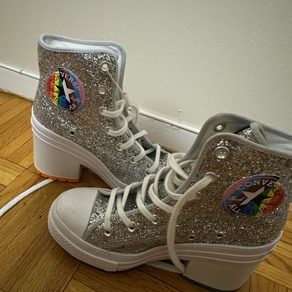 Converse Women's Silver Glitter Platform High-Tops